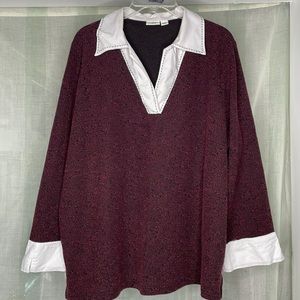 Cato 22W / 24W mock layer sweater w cuffs & collar 75% polyester, 25% rayon